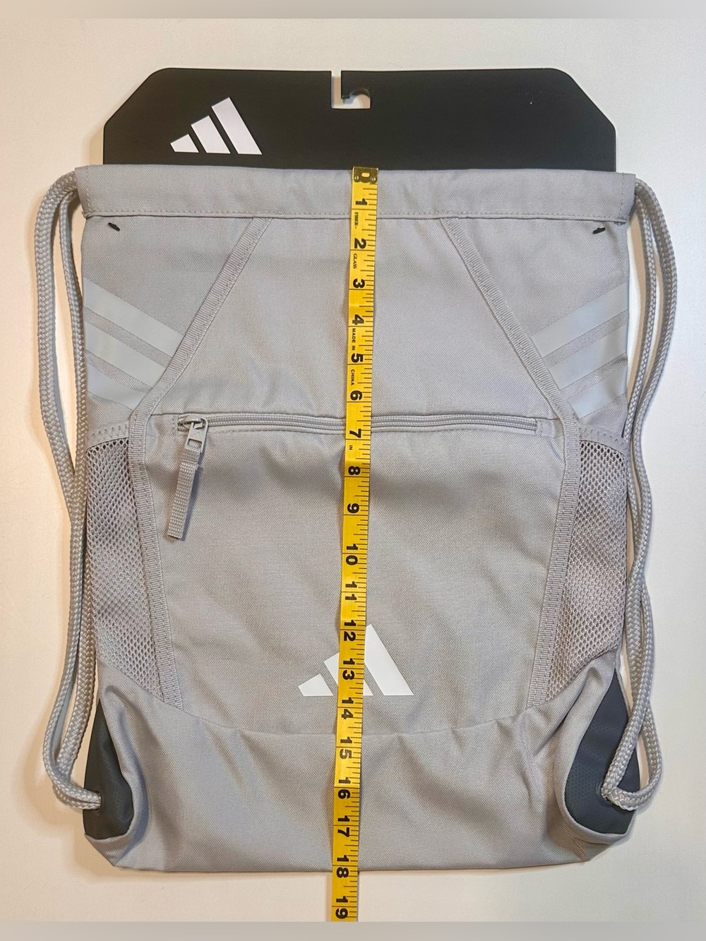 🩶Adidas Gray Drawstring Backpack Water Bottle Holders NWT🤍 - Picture 4 of 4